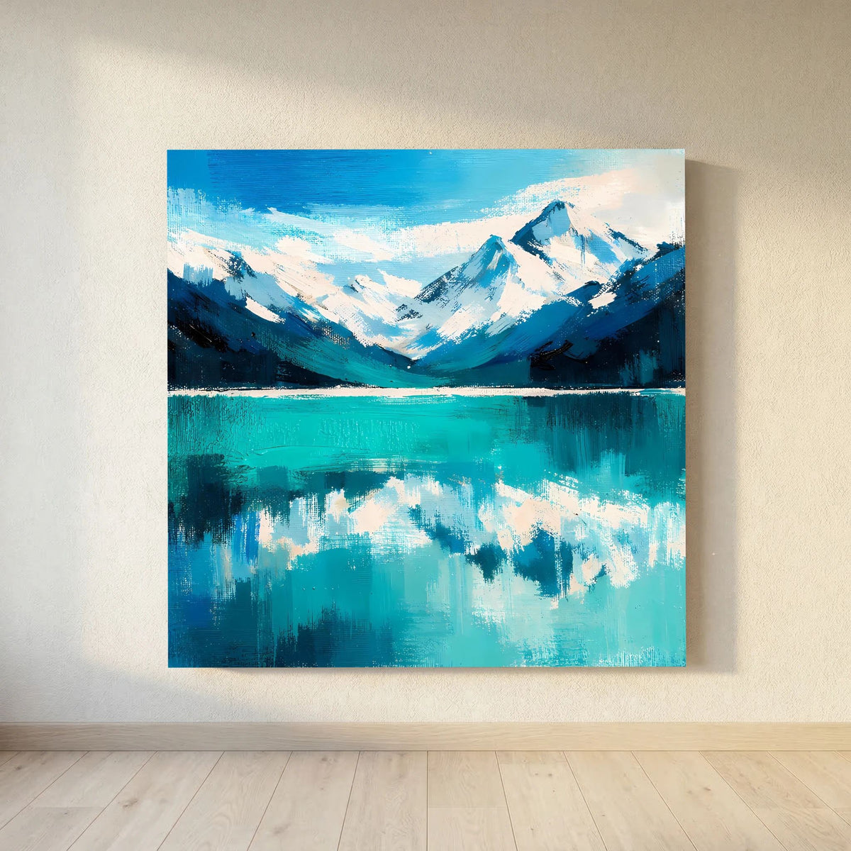 Leinwand Abstraktes Bergsee Gemälde | Modernes Alpines Wandbild Türkis Blau