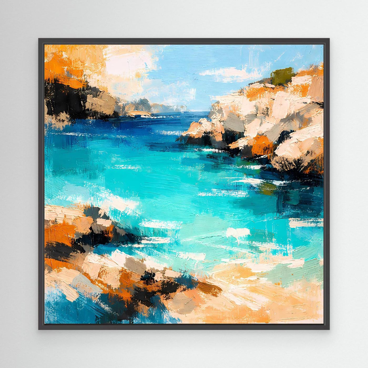 Leinwand Traumhafte Klippenbucht | Abstraktes Mediterranes Küsten Wandbild