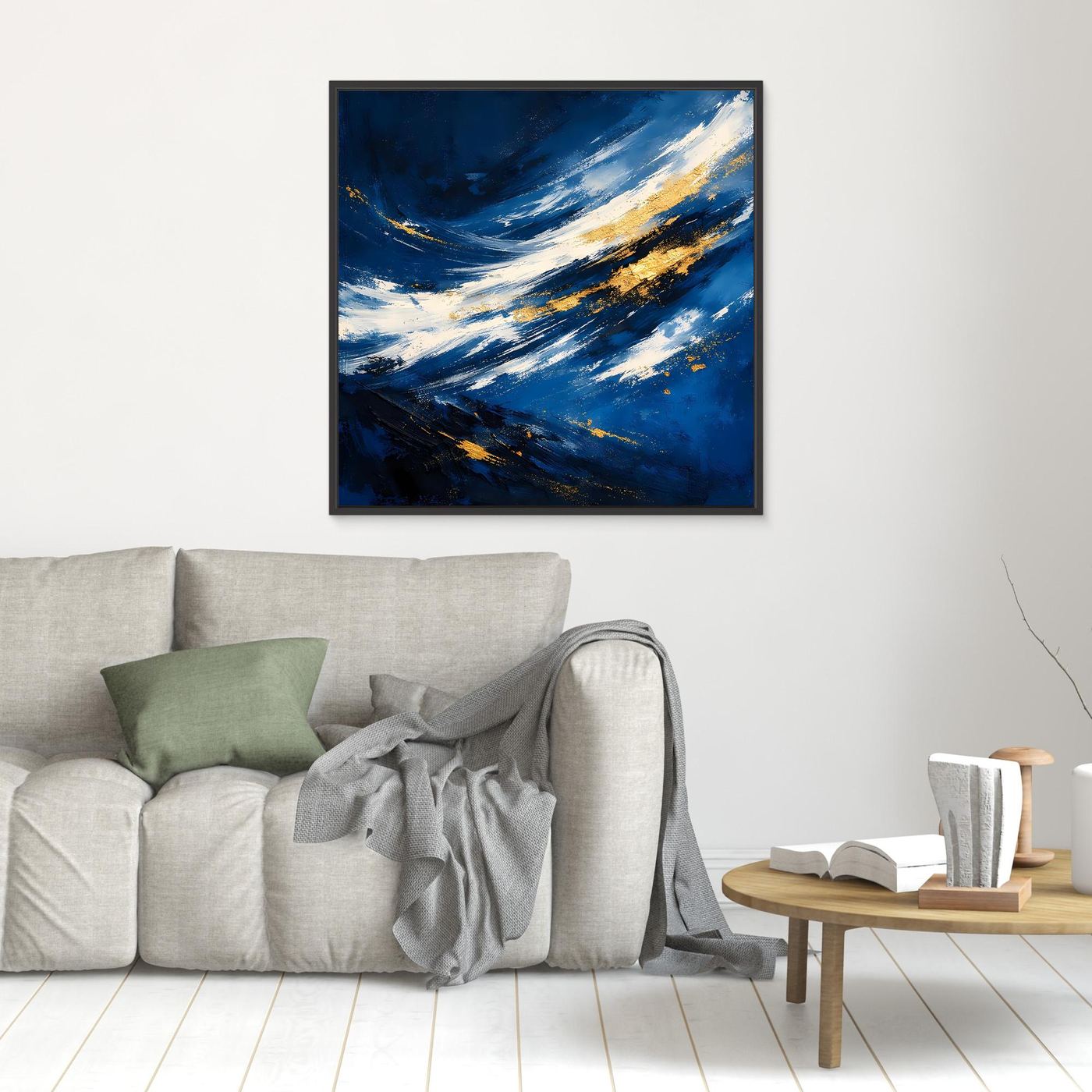 Leinwand Abstraktes Meeresgemälde in Dunkelblau und Gold | Modernes Ozean Wandbild