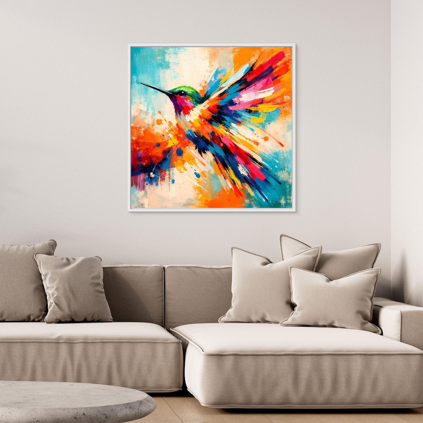 Premium Leinwand Kolibri Farbexplosion | Abstraktes Wandbild Modernes Vogel Poster