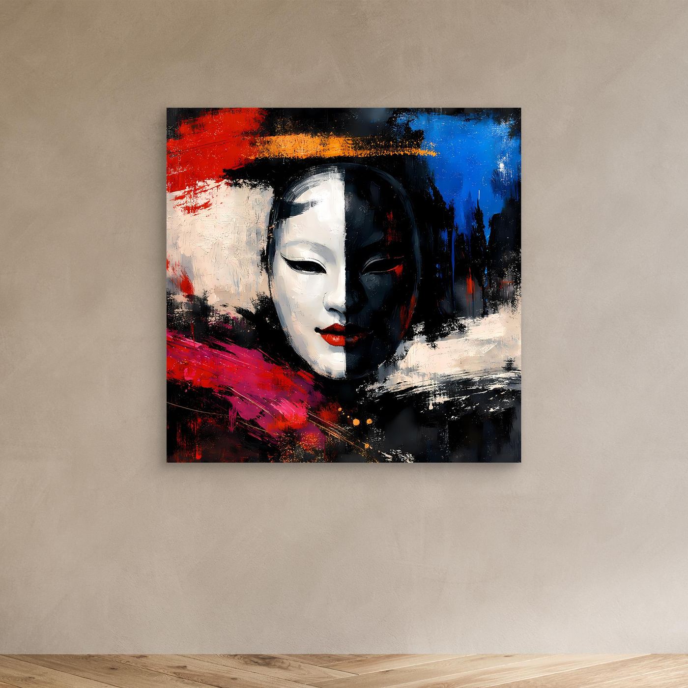 Leinwand Geisha-Maske im Pop-Art-Stil | Modernes Abstraktes Wandbild