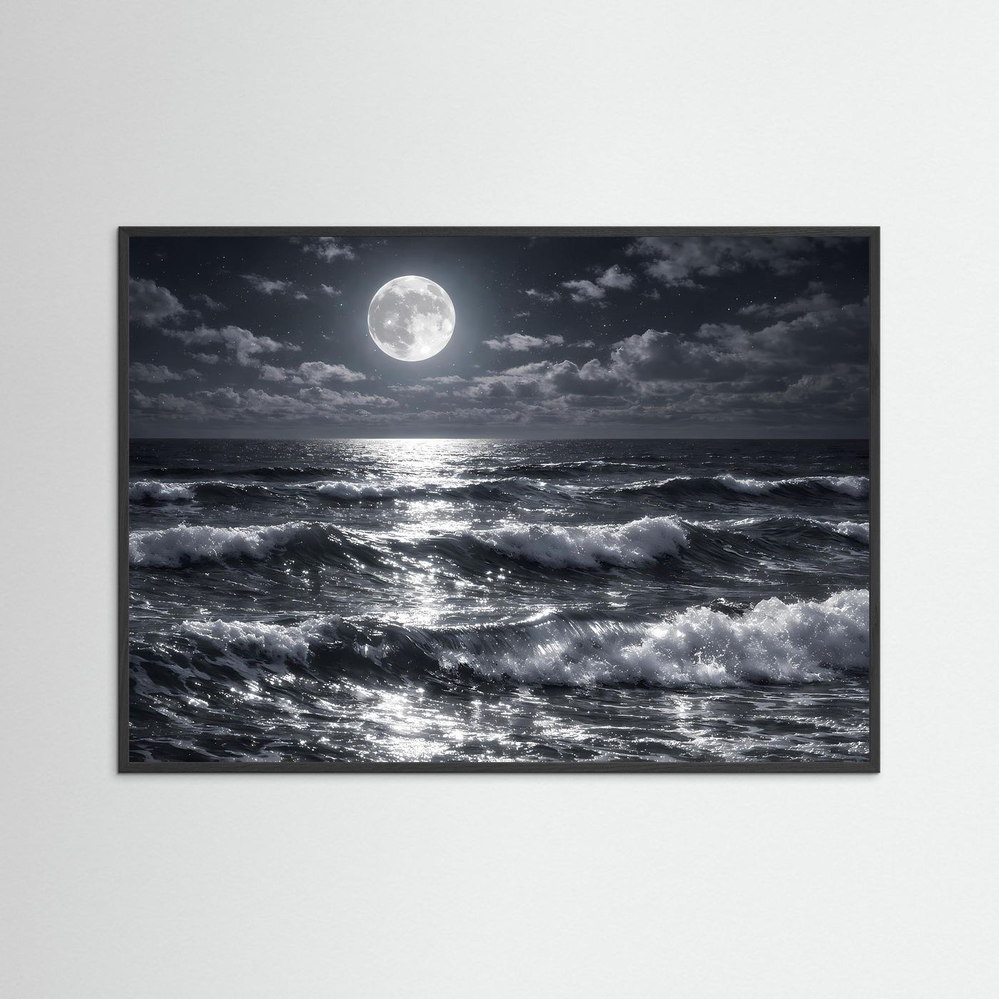 Poster Meereswellen bei Vollmond | Mystisches Nachtlandschaft Wandbild