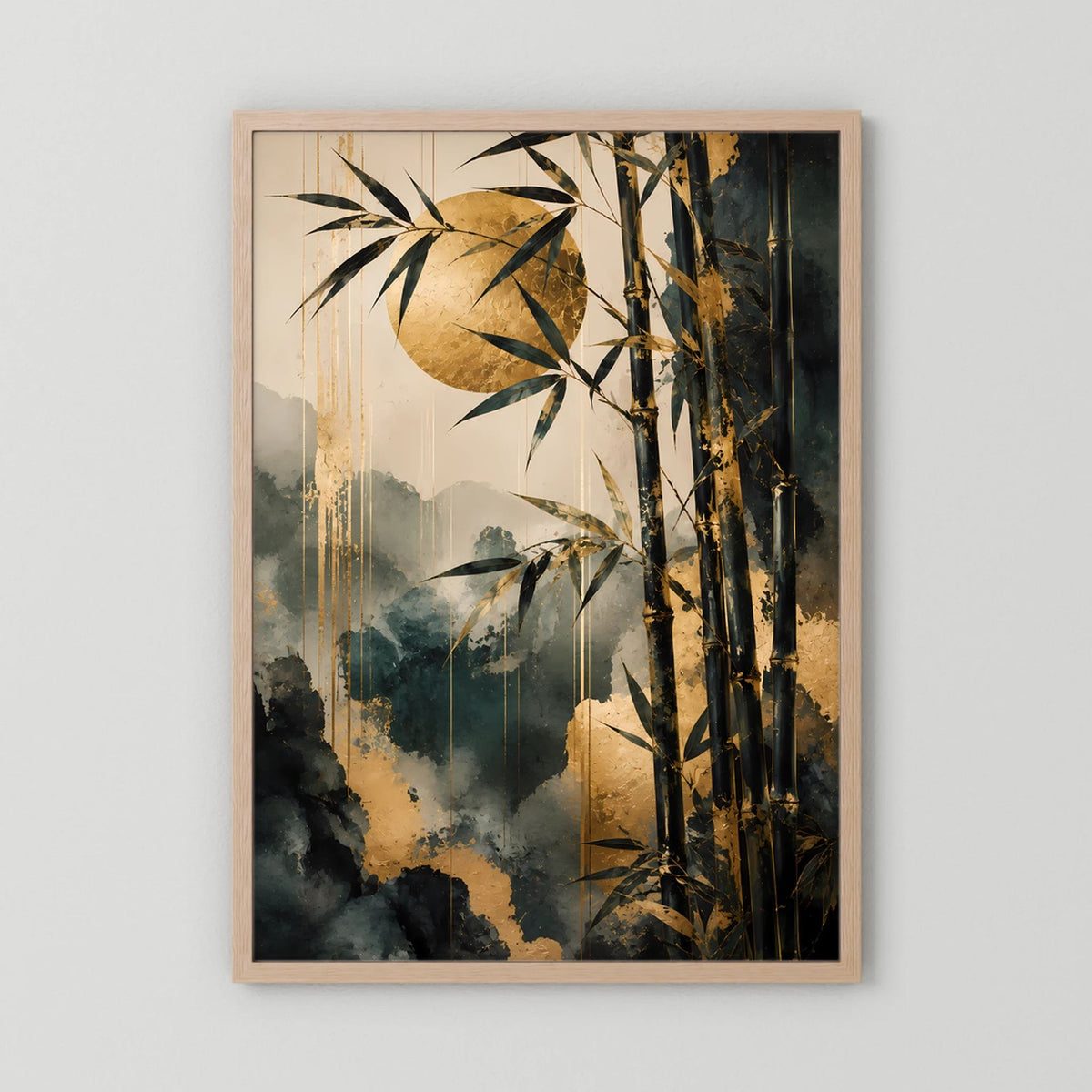 Poster mit abstrakter Bambuskunst im hellen Holzrahmen