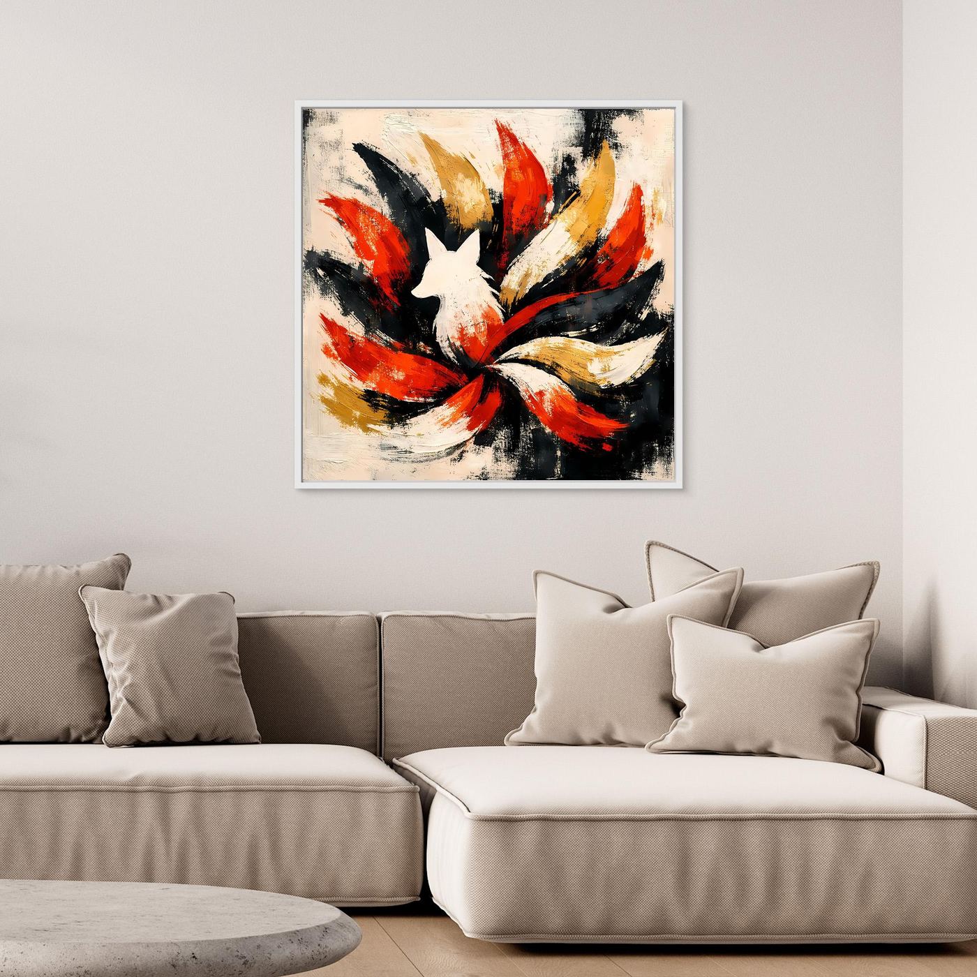 Leinwand Mythischer Neunschwänziger Fuchs Kitsune | Abstraktes Asia Fantasy Wandbild
