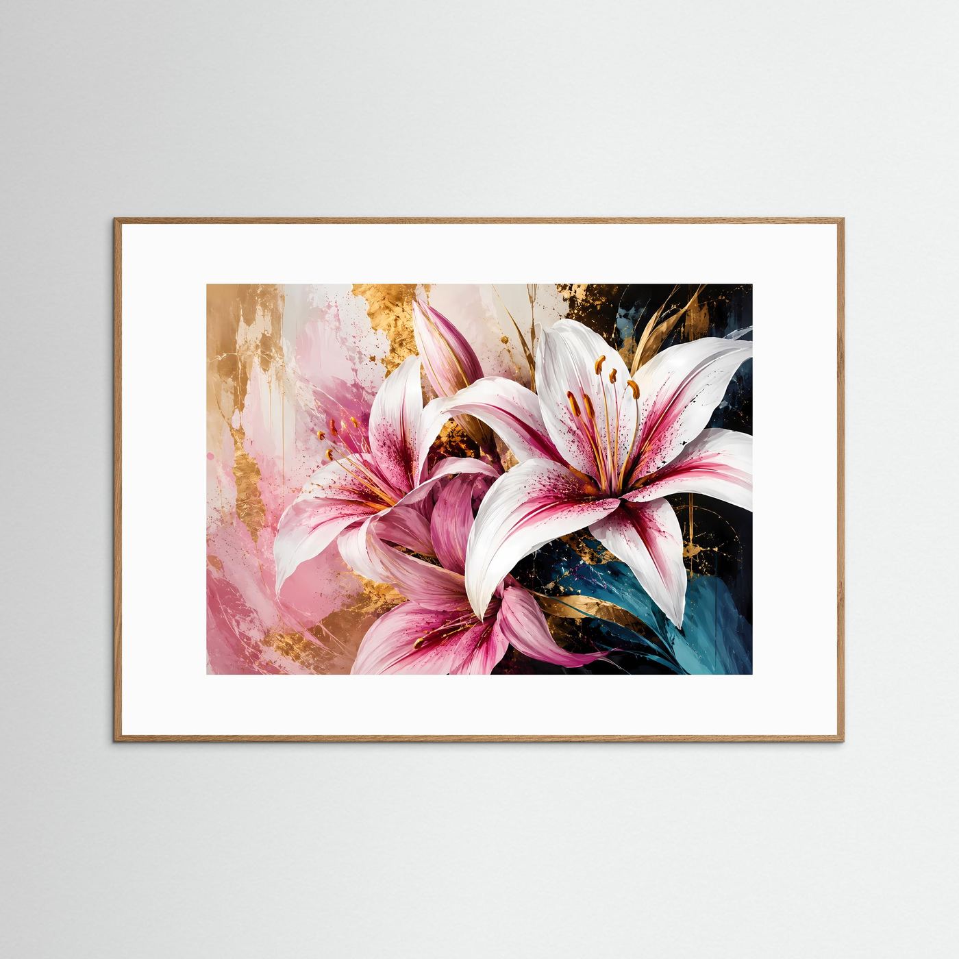 Prächtige Lilien im edlen Farbspiel | Modernes Blumen- & Kunst-Poster Querformat