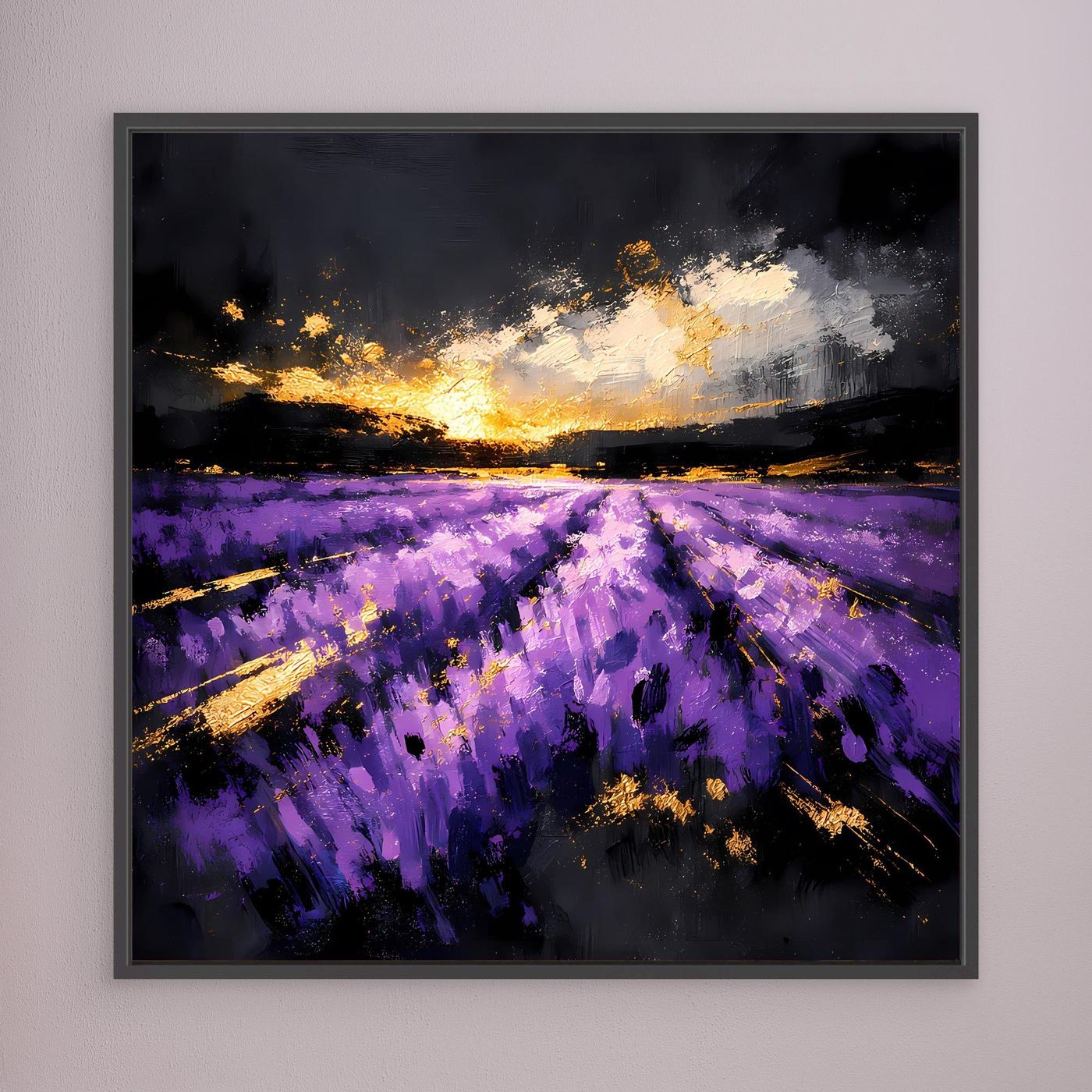 Leinwand Magisches Lavendelfeld bei Sonnenuntergang | Abstraktes Natur Wandbild