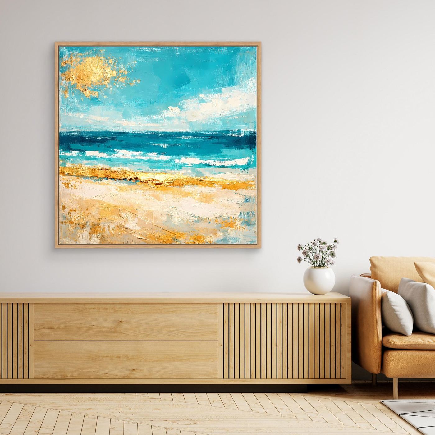 Leinwand Karibischer Traumstrand in Türkis | Abstraktes Meer Wandbild Gold
