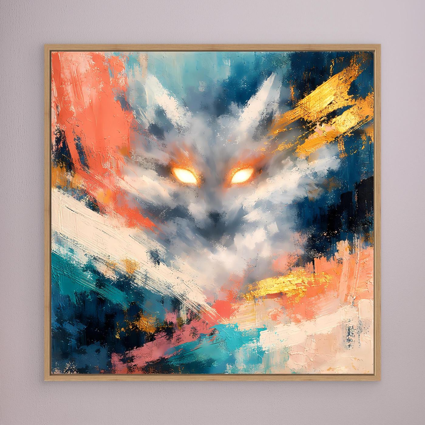 Leinwandbild Abstrakter Kitsune Fuchs | Modernes Japanisches Kunstwerk