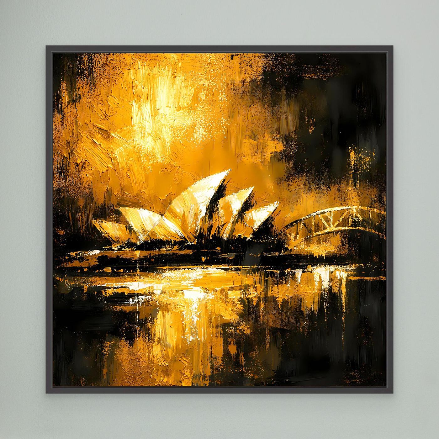 Leinwand Sydney Skyline bei Nacht | Abstraktes Opernhaus Wandbild Gold