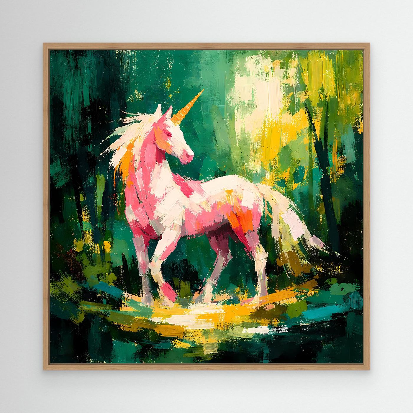 Leinwand Anmutiges Einhorn im Zauberwald | Abstraktes Fantasy & Natur Wandbild
