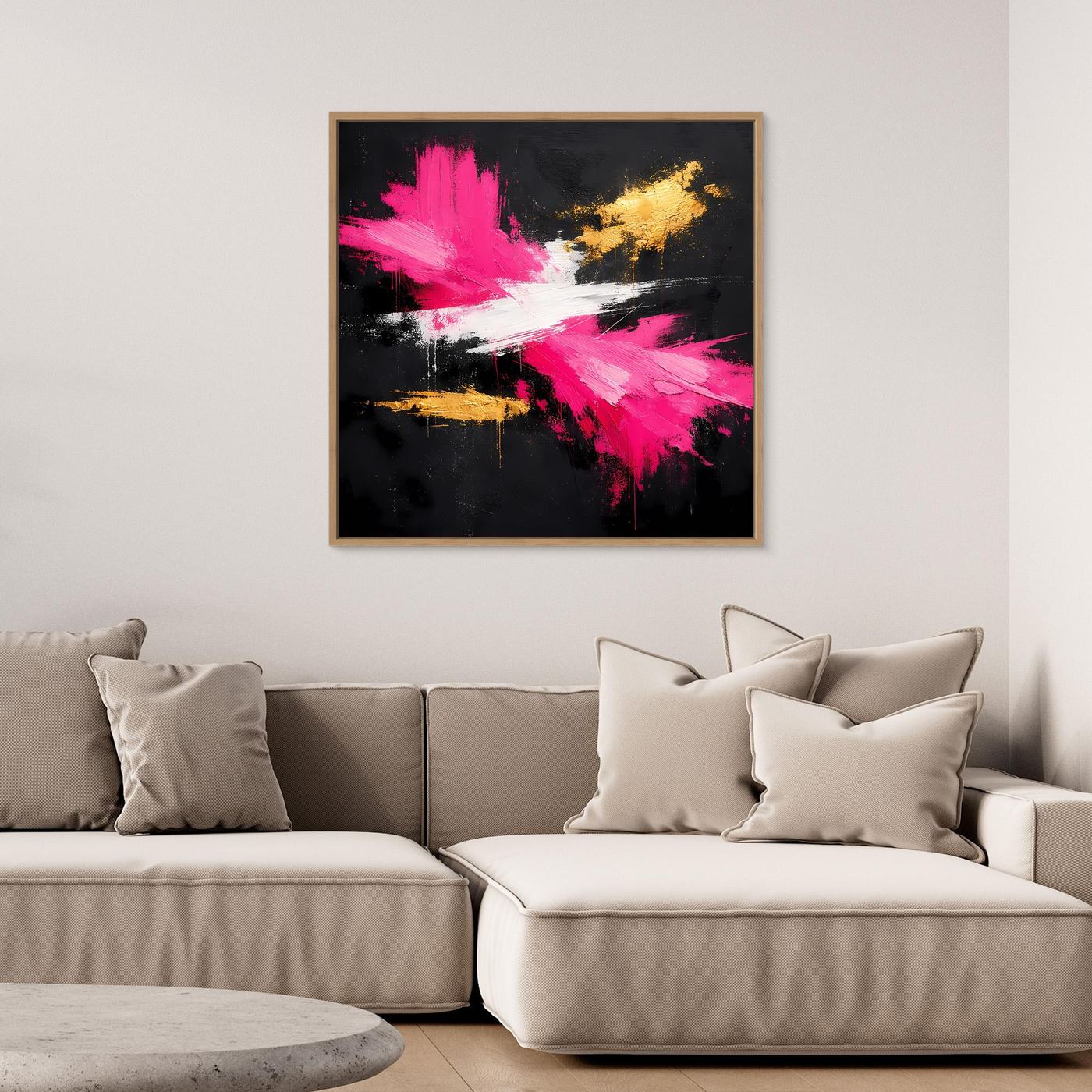 Leinwand Abstraktes Farbfeuerwerk in Pink & Gold | Modernes Acryl-Stil Wandbild