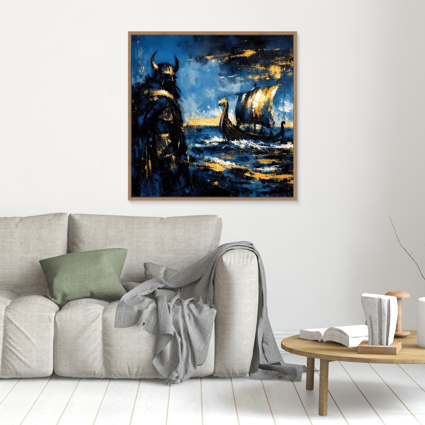 Leinwand Mythischer Wikinger und Langschiff | Abstraktes Nordisches Wandbild