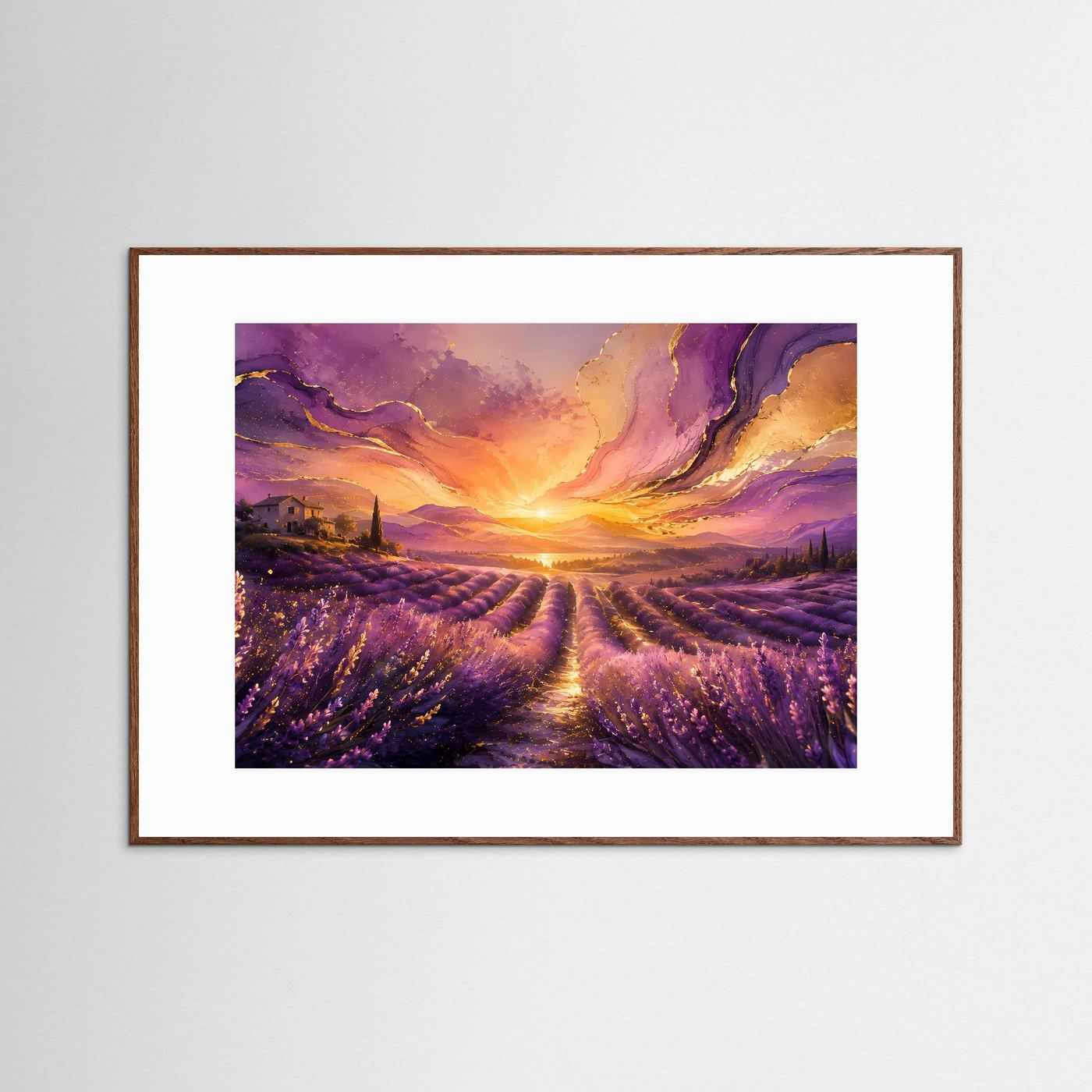 Lavendelfeld im goldenen Sonnenuntergang | Abstrakte Provence Wandkunst