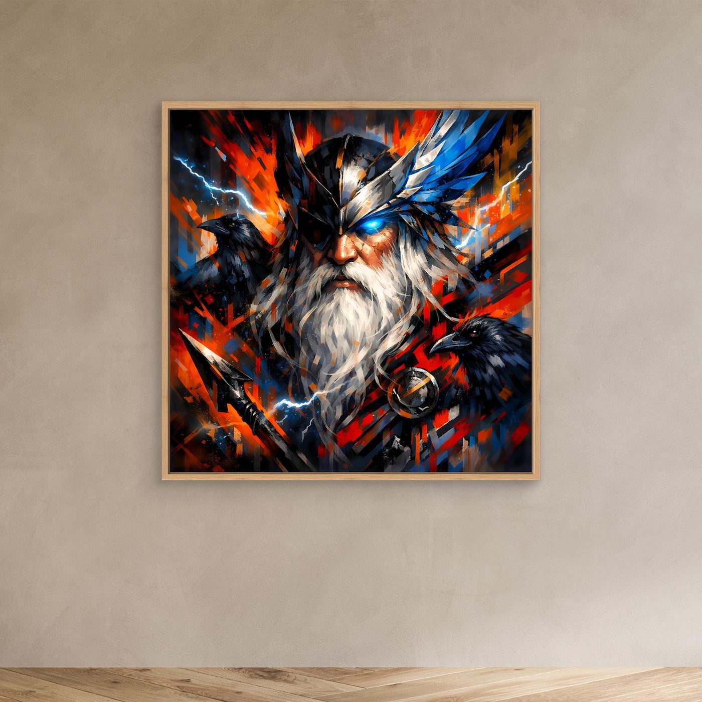 Leinwand Odin der Göttervater mit Raben | Modernes Nordisches Mythologie Wandbild