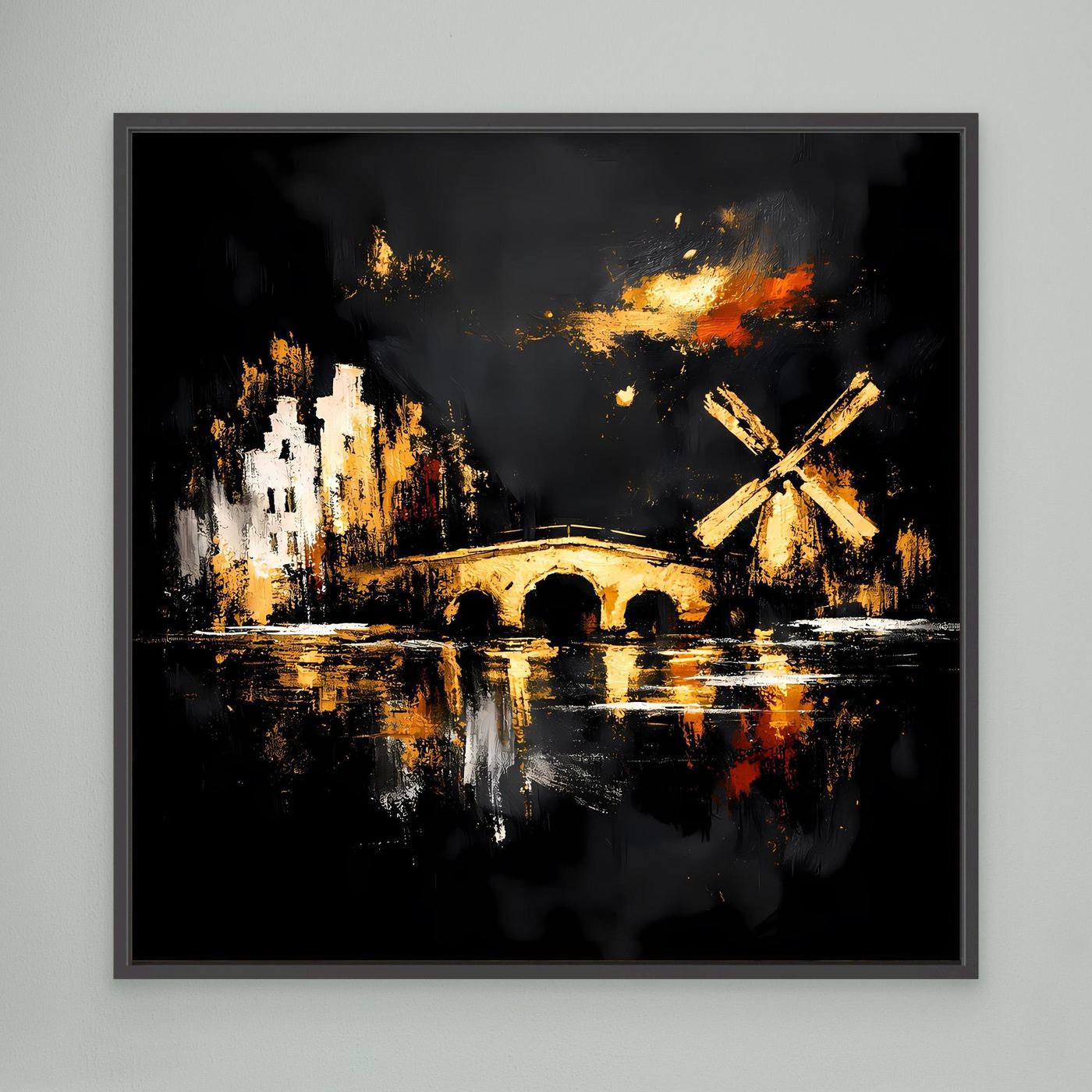 Leinwand Goldene Windmühle in Amsterdam | Abstraktes Holland Wandbild Modern