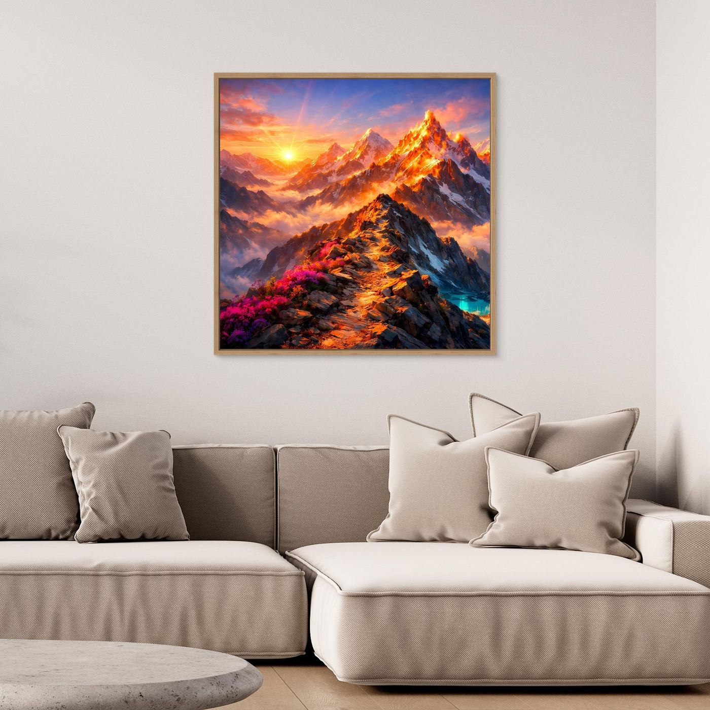 Leinwandbild Sonnenuntergang im Hochgebirge | Majestätisches Wandbild auf echtem Holzkeilrahmen