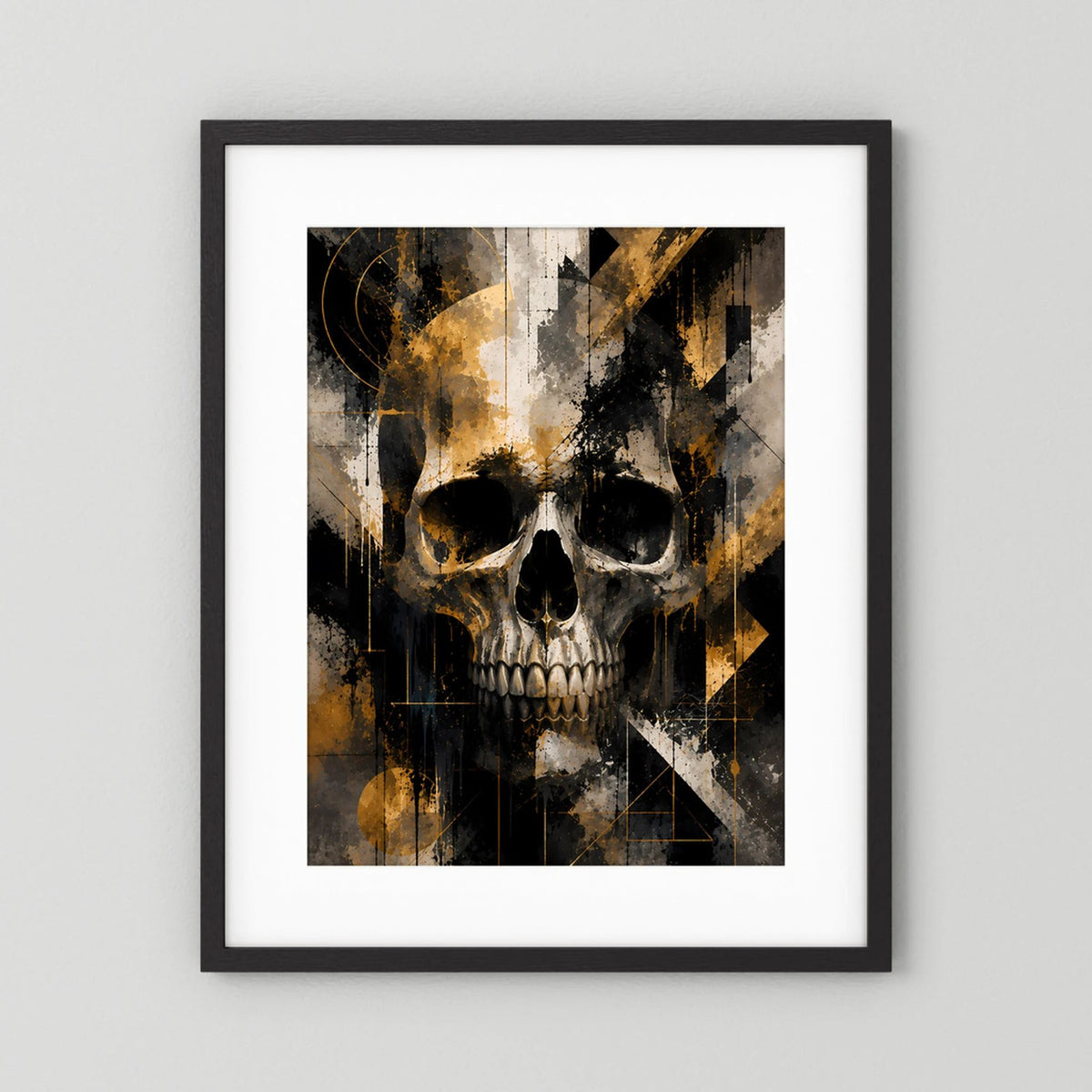 Totenkopf in Schwarz & Gold | Abstrakte Skull Kunst | Poster Hochformat