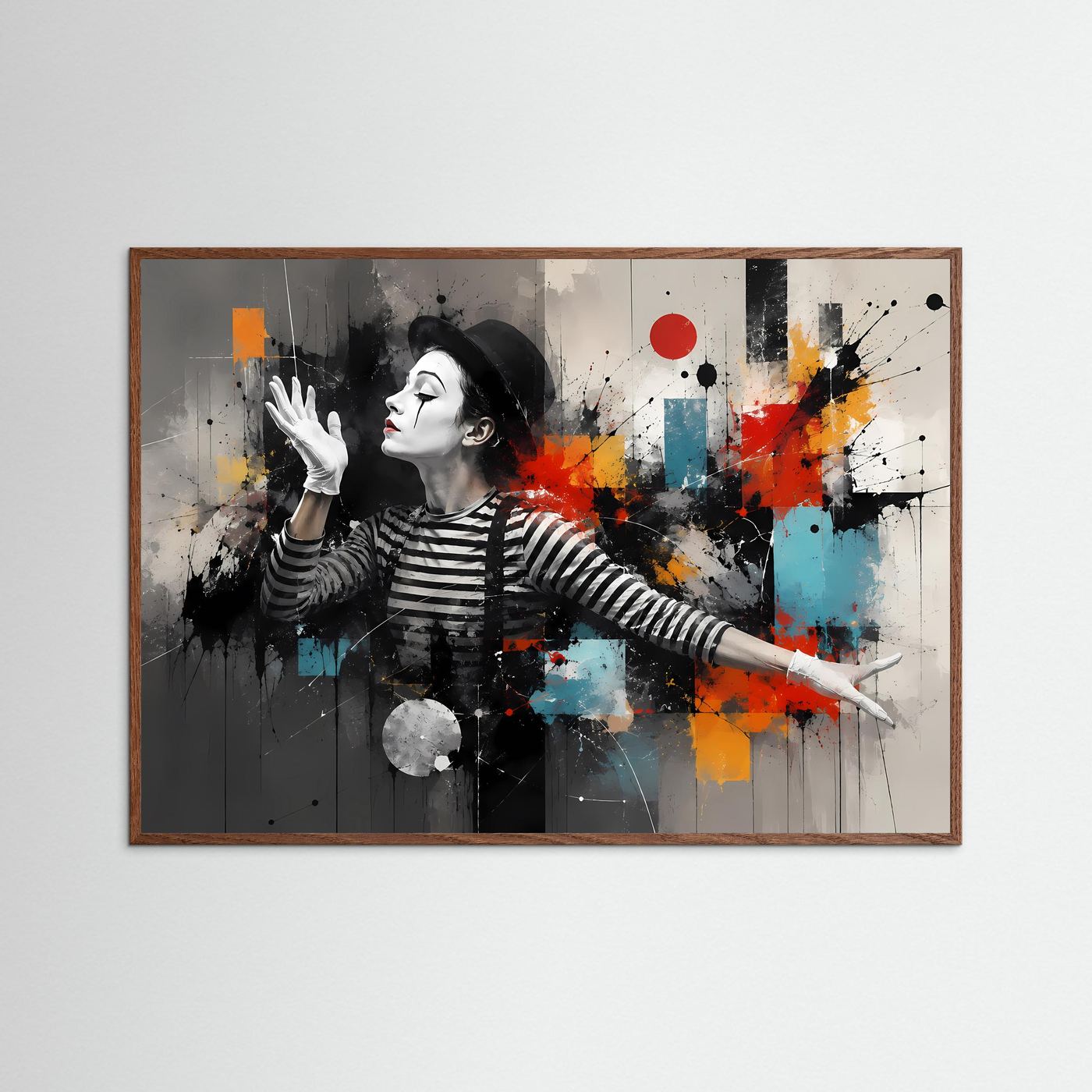 Ausdrucksstarker Pantomime im abstrakten Farbspiel | Modernes Kunst- & Theater-Poster Querformat