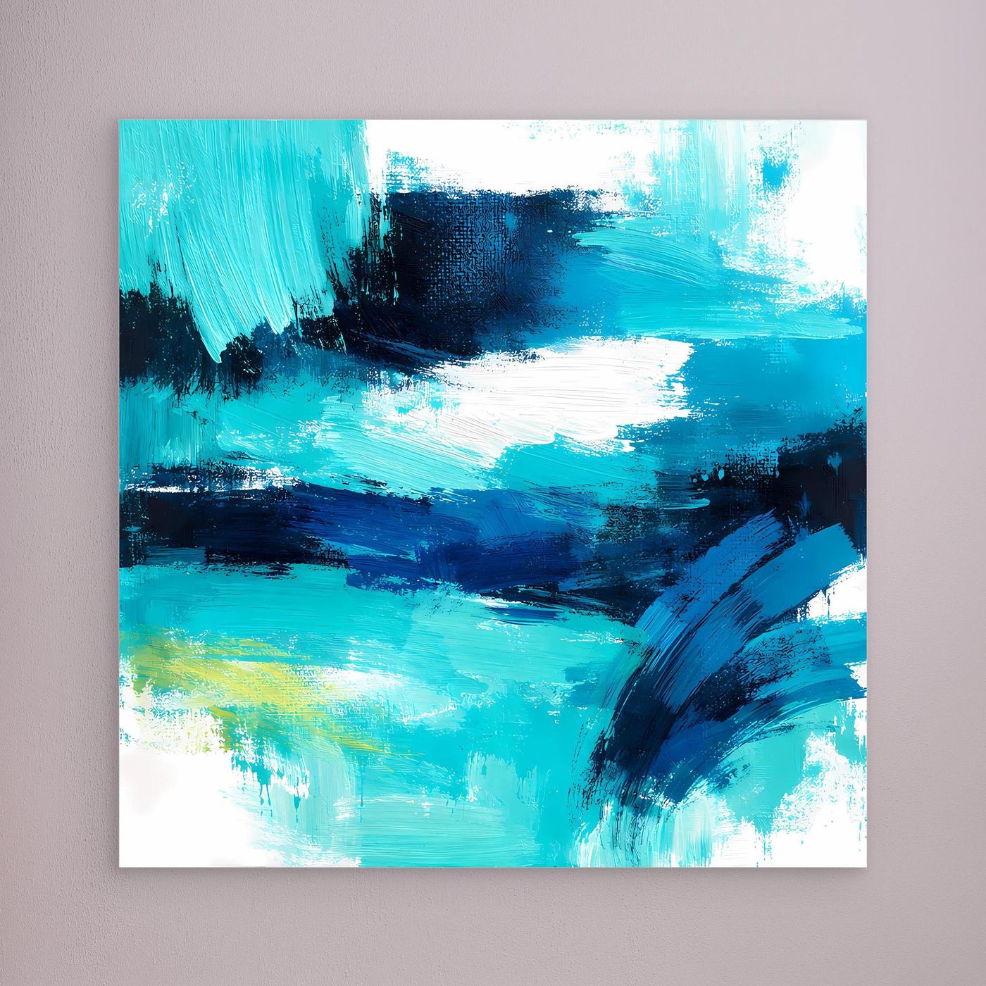 Premium Leinwand Modernes Abstraktes Wandbild Ocean Blue | Maritimes Kunstwerk im Impasto-Stil