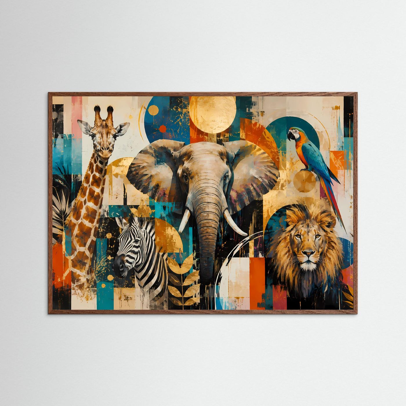 Faszinierende Safari-Tiere im abstrakten Farbspiel | Modernes Wildlife- & Kunst-Poster Querformat