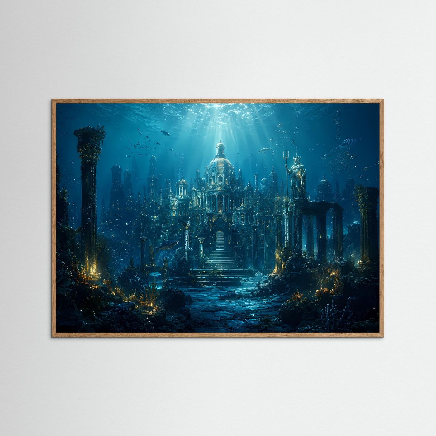 Versunkene Unterwasserstadt Atlantis | Mystische Ozean & Tempel Poster Querformat
