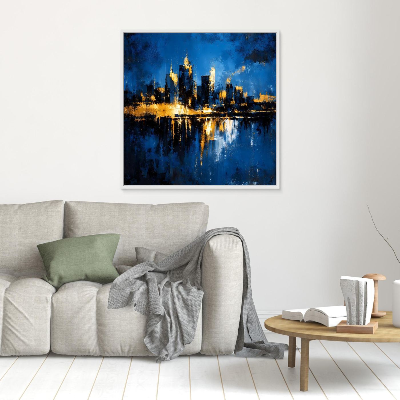 Leinwand Goldene Skyline bei Nacht | Modernes Abstraktes New York Wandbild