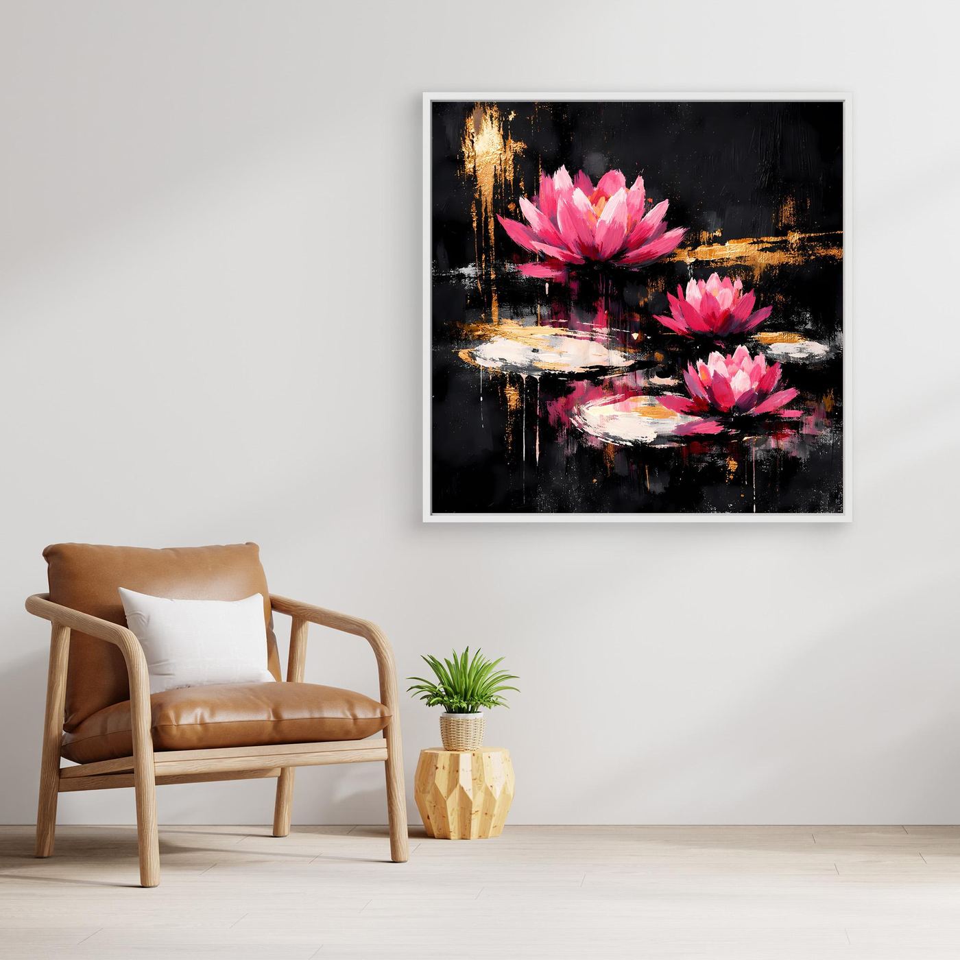 Leinwand Magische Lotusblüten auf dem Wasser | Modernes Abstraktes Seerosen Wandbild
