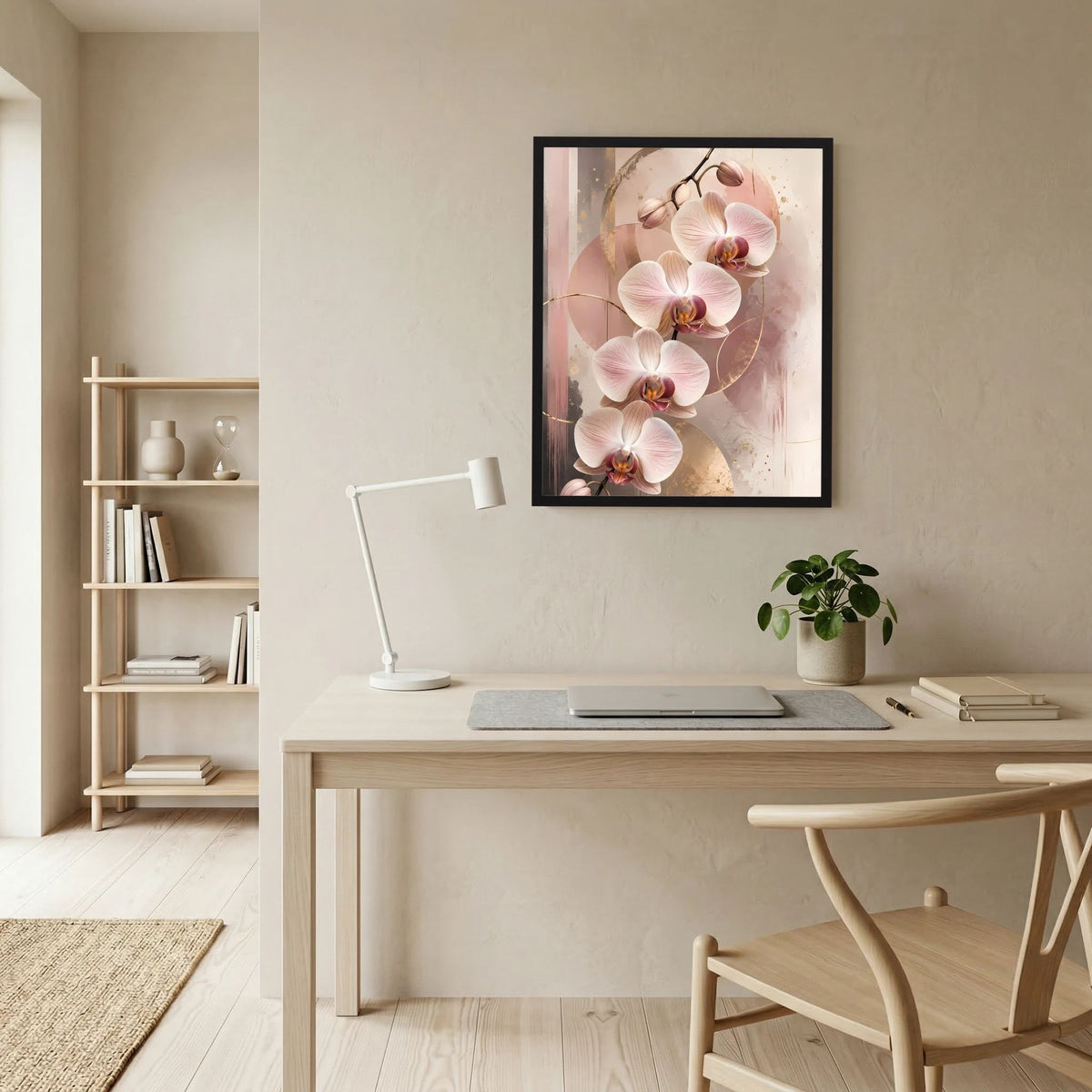 Gerahmtes Orchideen-Poster mit Goldakzenten, Hochformat