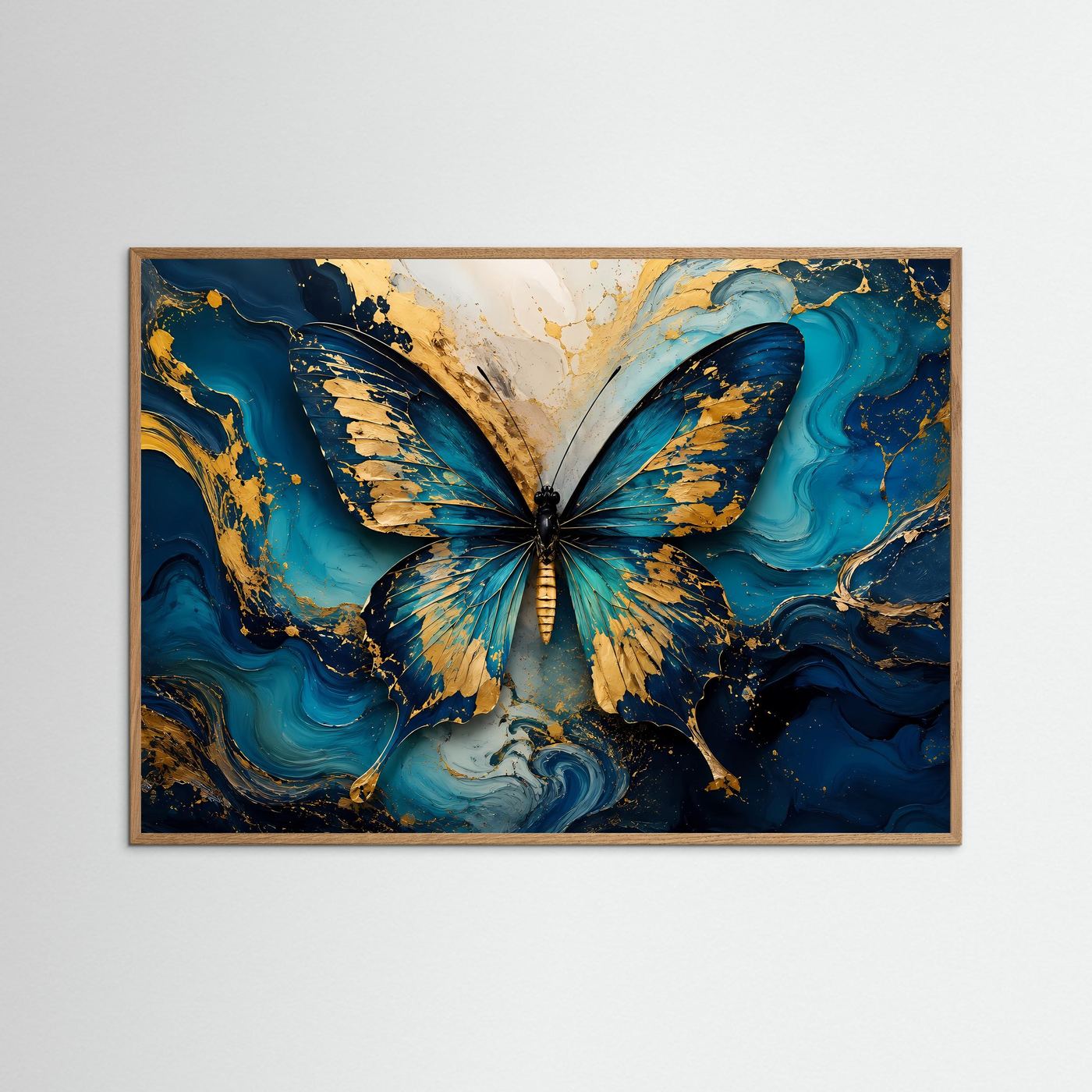 Abstrakter Schmetterling in Türkis & Gold | Luxuriöse moderne Wandkunst