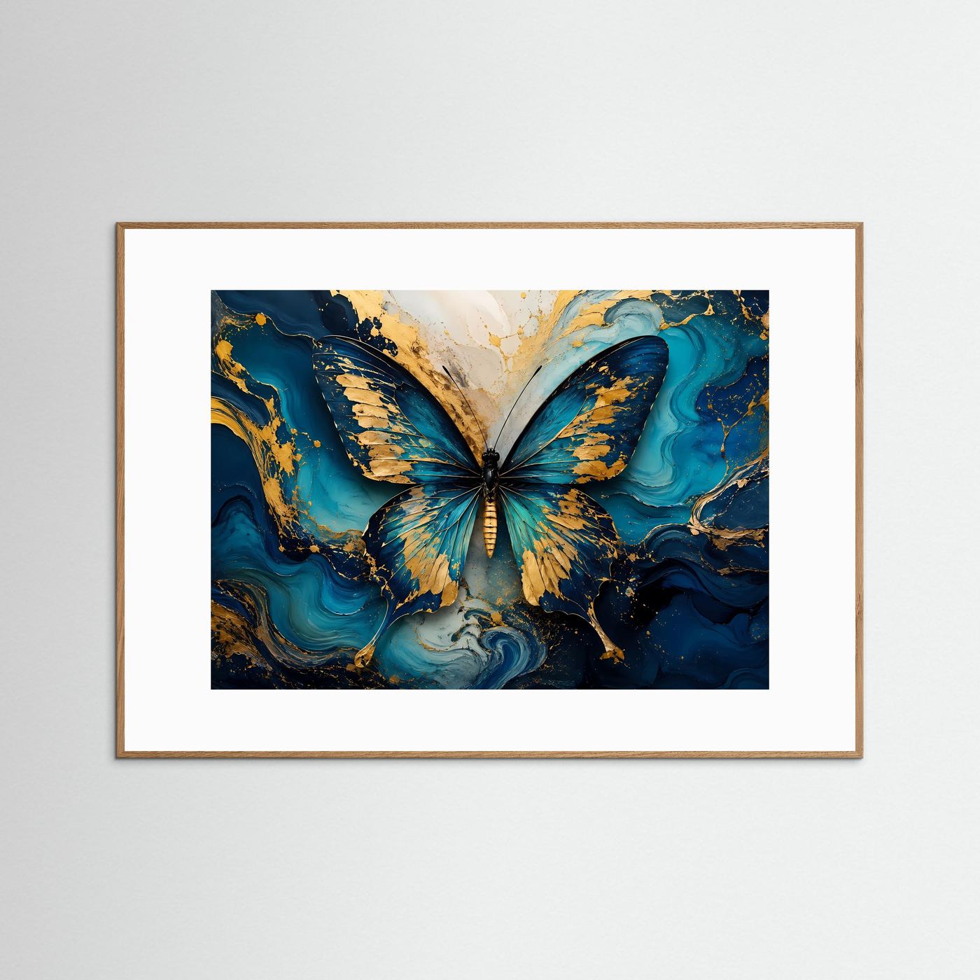 Abstrakter Schmetterling in Türkis & Gold | Luxuriöse moderne Wandkunst