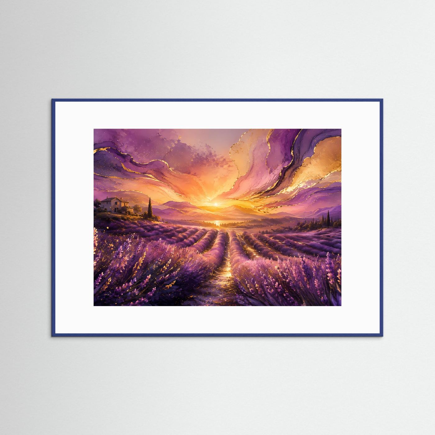 Lavendelfeld im goldenen Sonnenuntergang | Abstrakte Provence Wandkunst