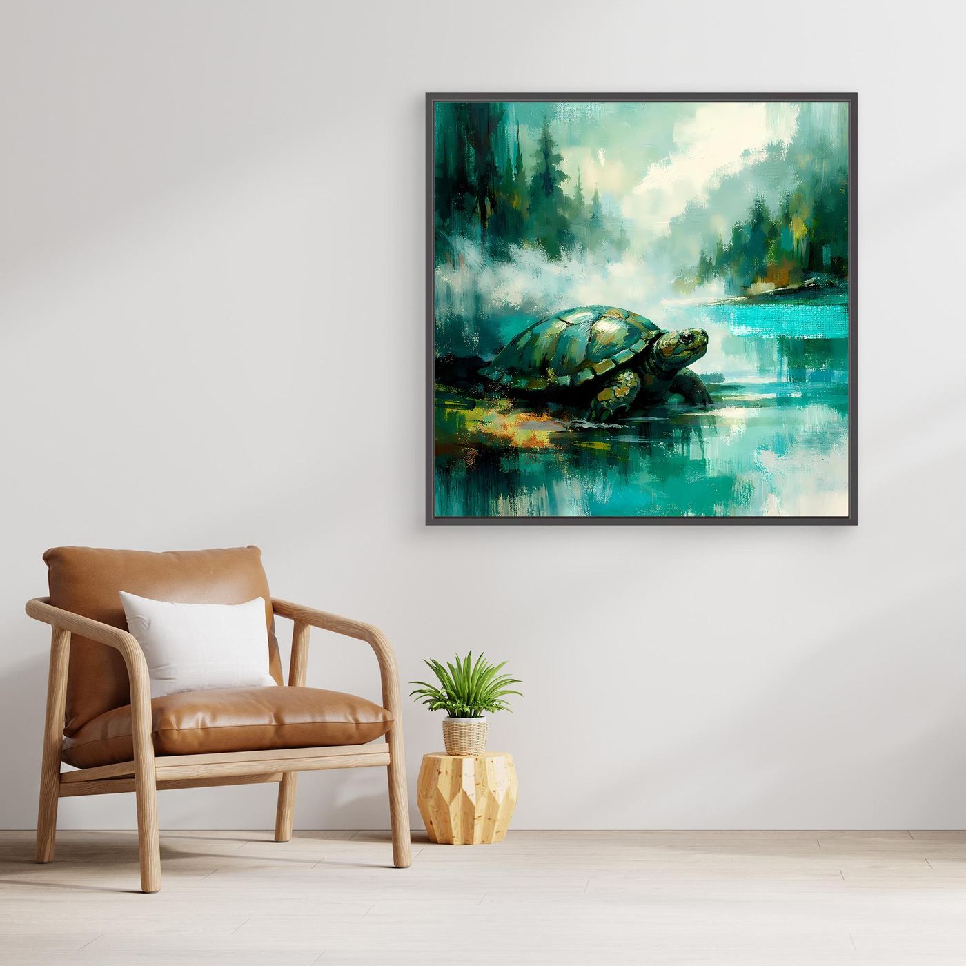 Leinwand Mystische Schildkröte am See | Abstraktes Natur & Tier Wandbild