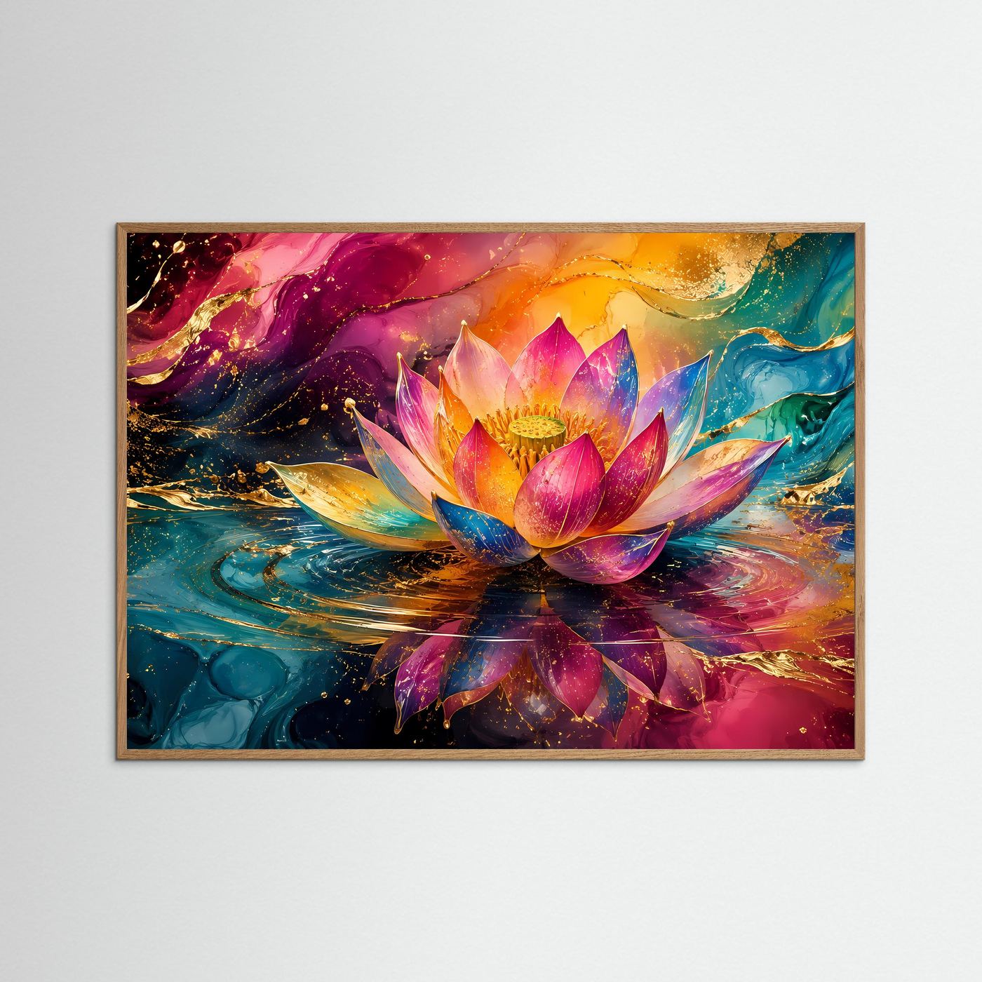 Leuchtende Lotusblüte in Pink & Türkis | Abstrakte Kunst mit Gold