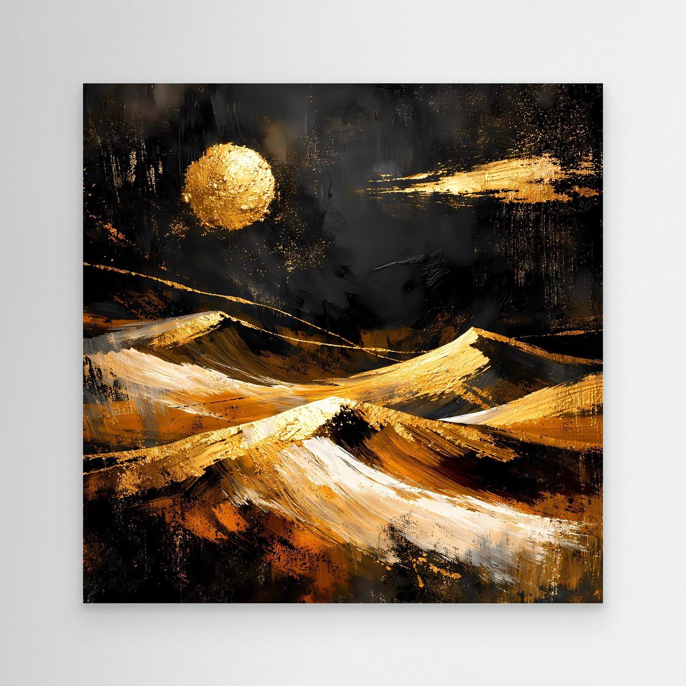Leinwand Goldene Wüstenlandschaft bei Nacht | Abstraktes Dünen Wandbild Modern