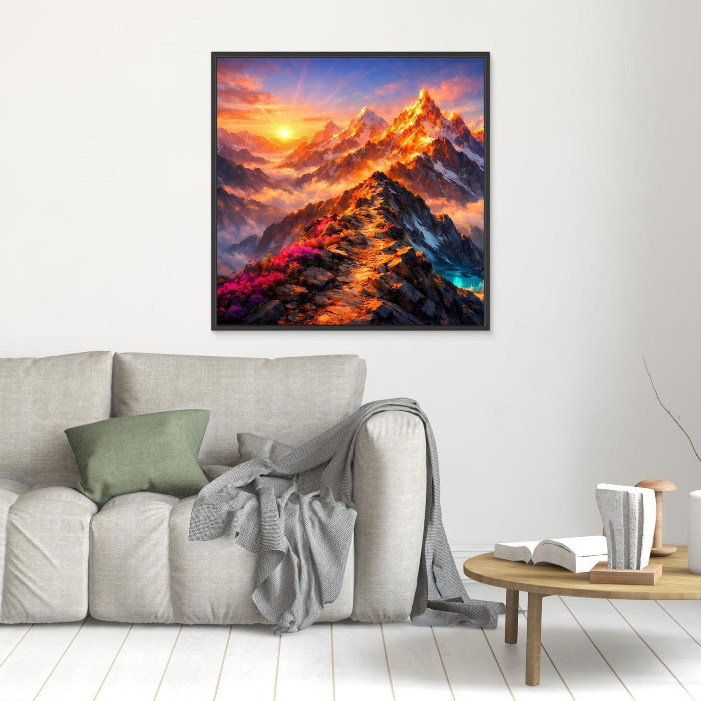 Leinwandbild Sonnenuntergang im Hochgebirge | Majestätisches Wandbild auf echtem Holzkeilrahmen