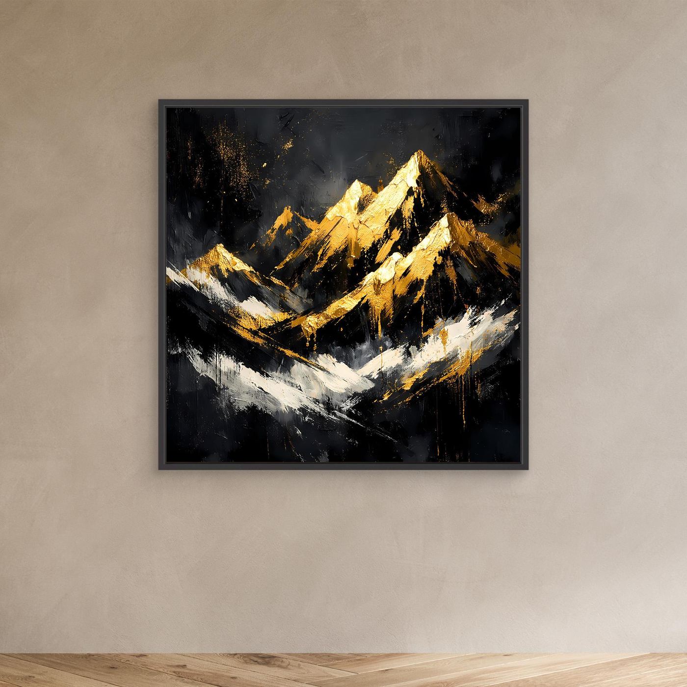 Leinwand Goldene Berggipfel im Abendlicht | Modernes Abstraktes Berg Wandbild