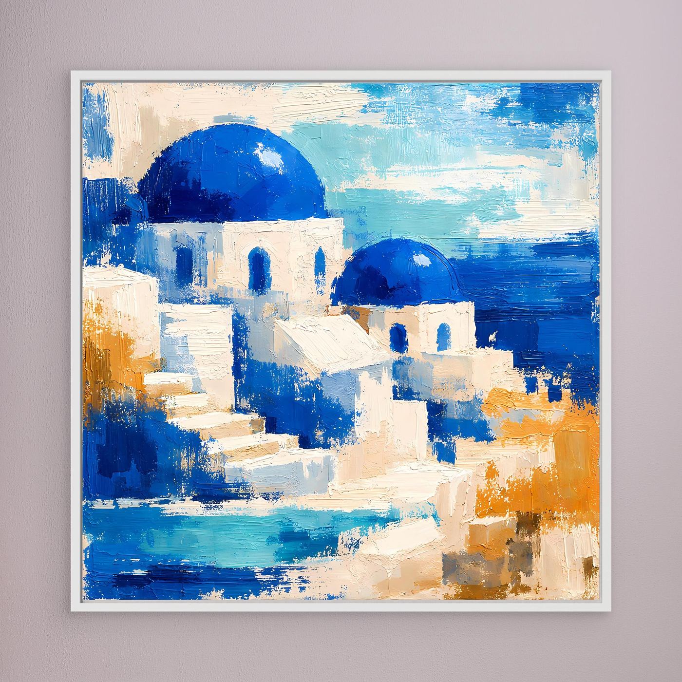 Leinwand Blau-weiße Häuser auf Santorin | Abstraktes Griechenland Wandbild