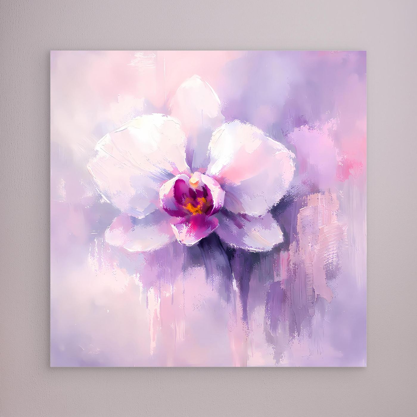 Leinwand Abstraktes Orchideen Blütenbild | Modernes Wandbild Weiß Violett Pink