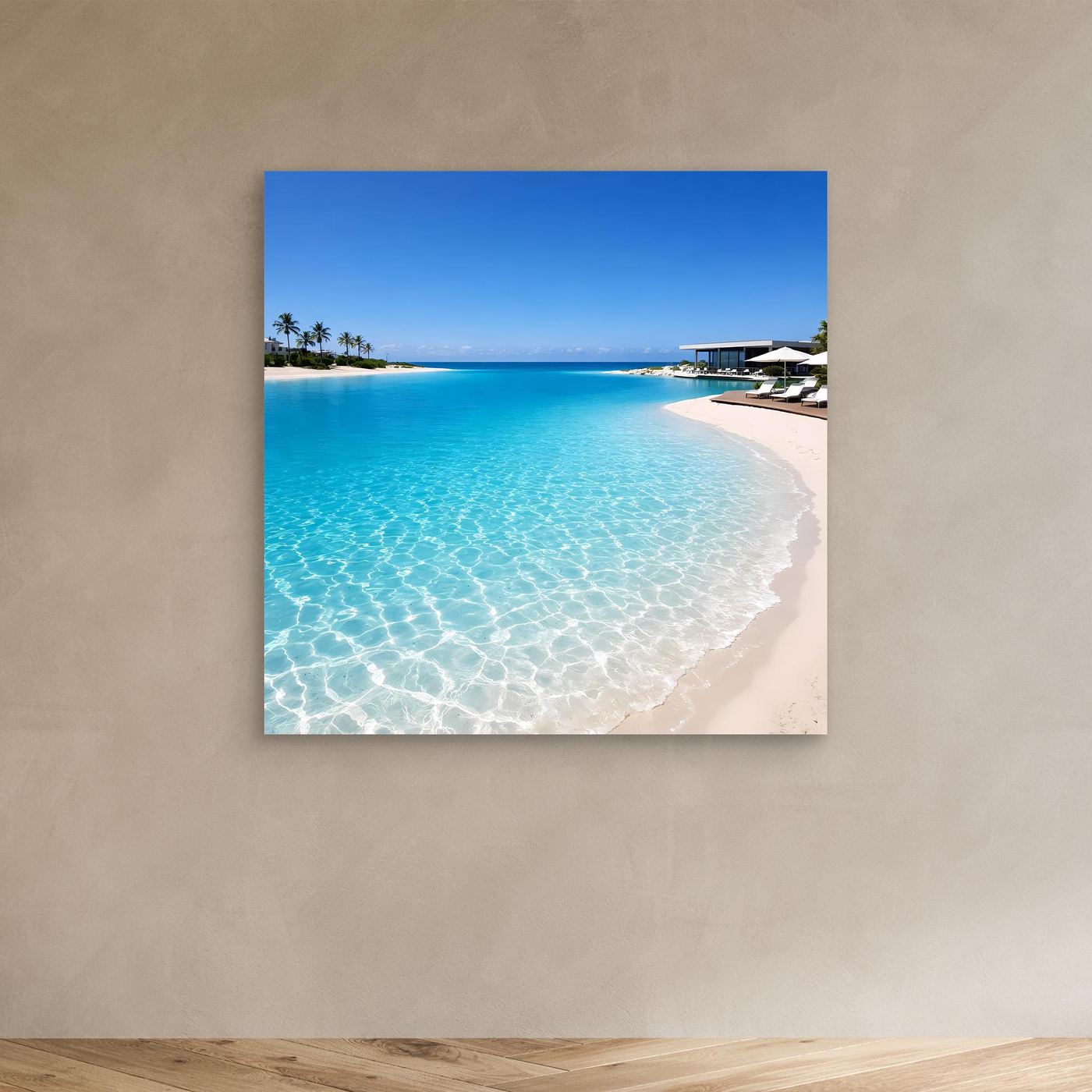 Leinwandbild Strand mit türkisblauem Meer und Sandküste, ohne Rahmen