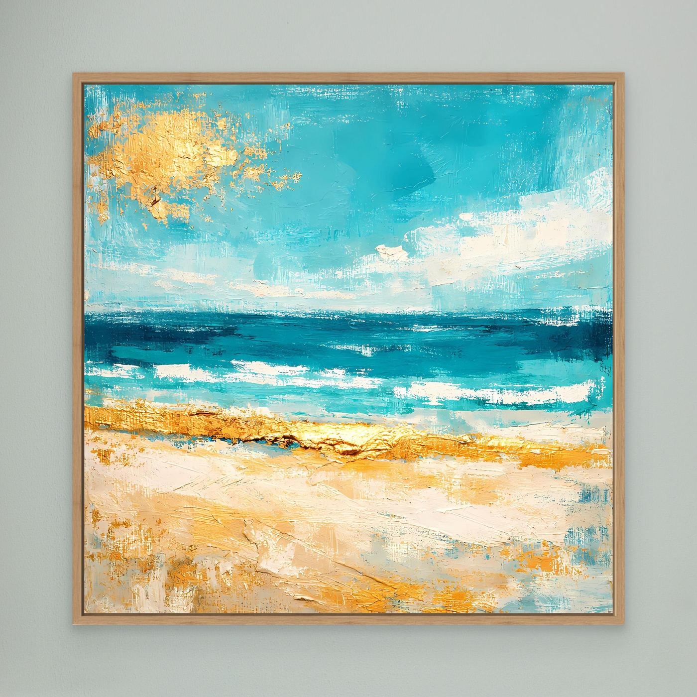 Leinwand Karibischer Traumstrand in Türkis | Abstraktes Meer Wandbild Gold