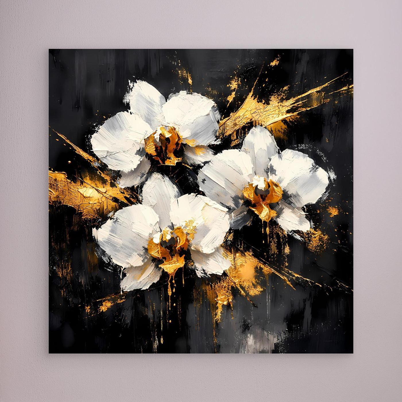 Leinwand Elegante Orchideen in Weiß und Gold | Modernes Abstraktes Blumen Wandbild