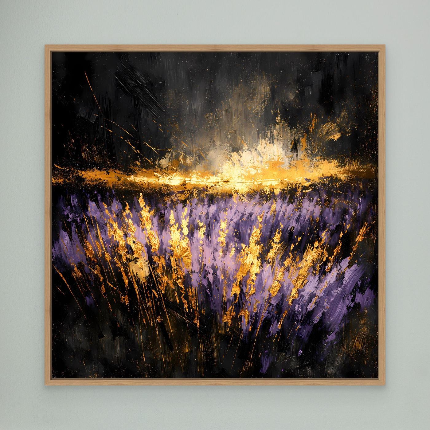 Leinwand Mystisches Lavendelfeld bei Nacht | Abstraktes Natur Wandbild Moderne Kunst