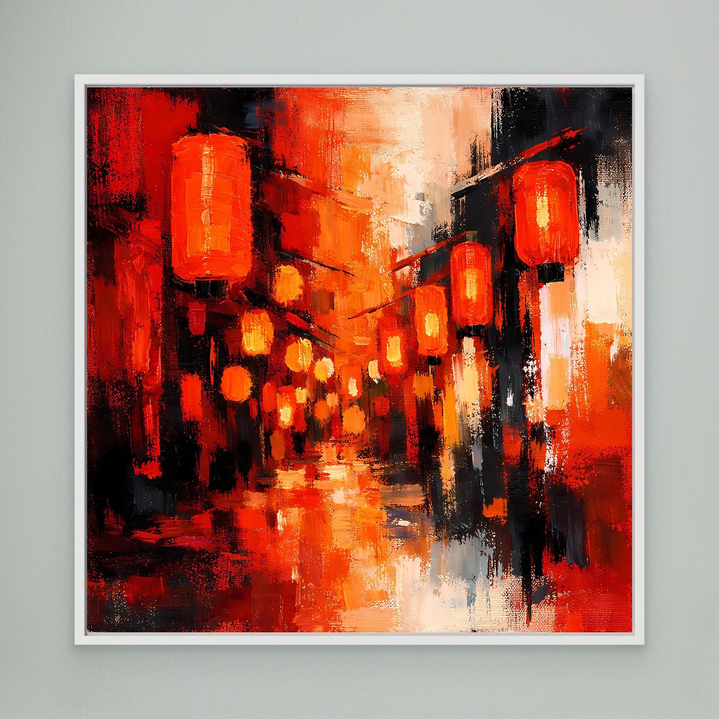 Leinwand Traditionelle Rote Lampions in asiatischer Gasse | Fernöstliche Wandkunst auf echter Leinwand