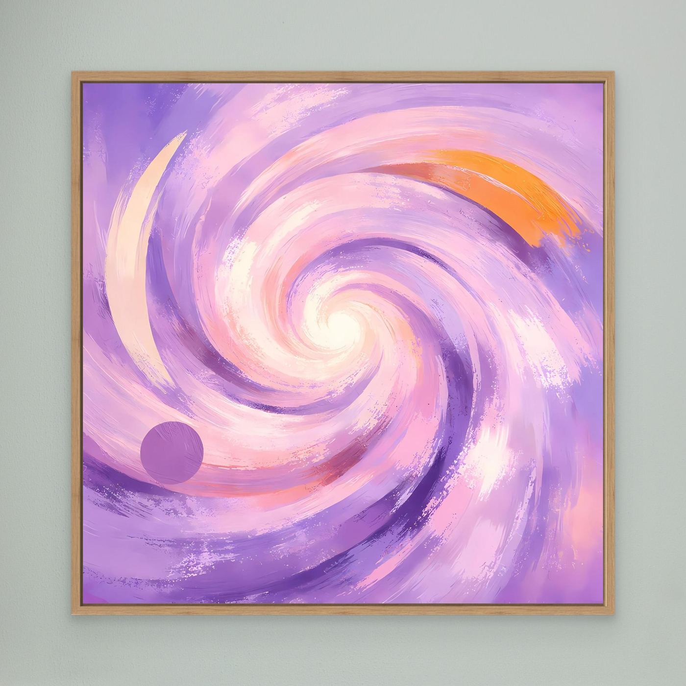 Leinwandbild mit abstraktem Pastell-Wirbel in Flieder und Rosa, Holzrahmen
