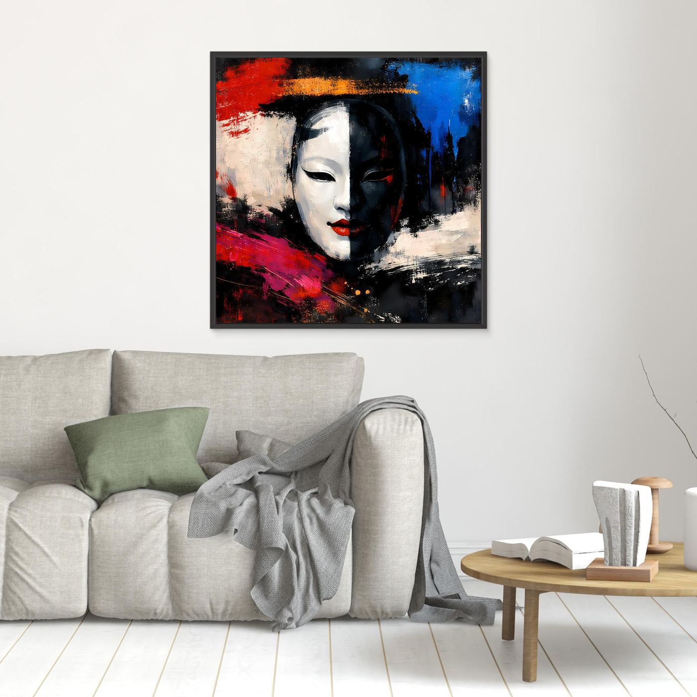 Leinwand Geisha-Maske im Pop-Art-Stil | Modernes Abstraktes Wandbild