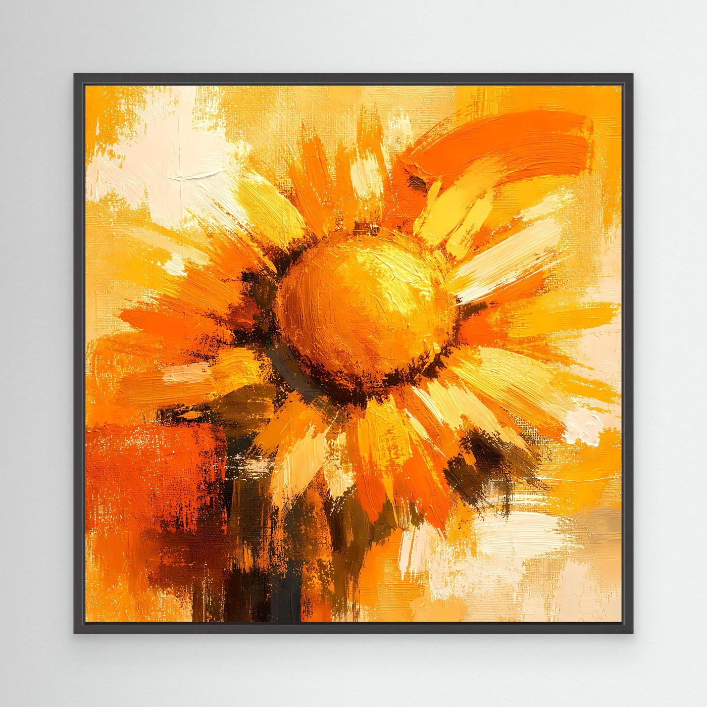 Leinwand Abstraktes Sonnenblumen Gemälde | Modernes Florales Wandbild Gelb Orange