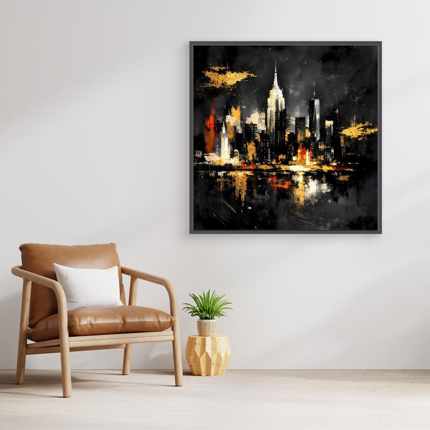 Leinwand Goldene New York Skyline bei Nacht | Abstraktes NYC Wandbild Modern