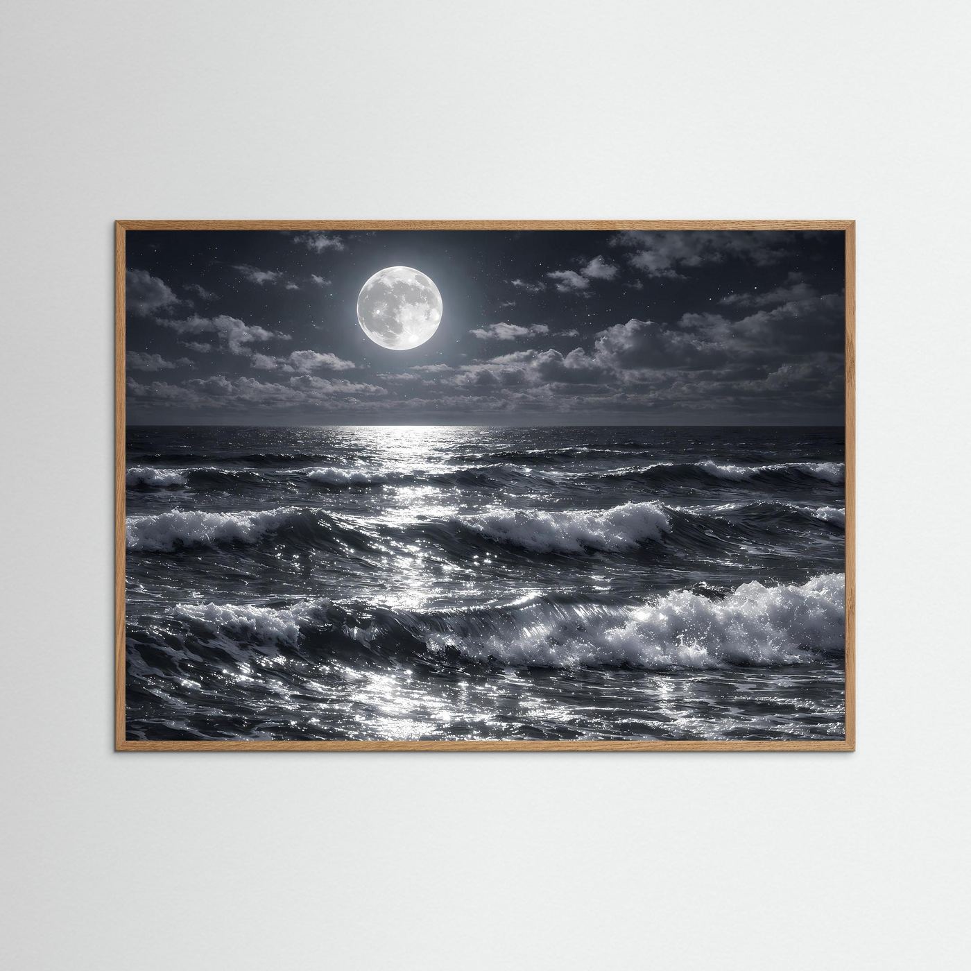 Poster Meereswellen bei Vollmond | Mystisches Nachtlandschaft Wandbild