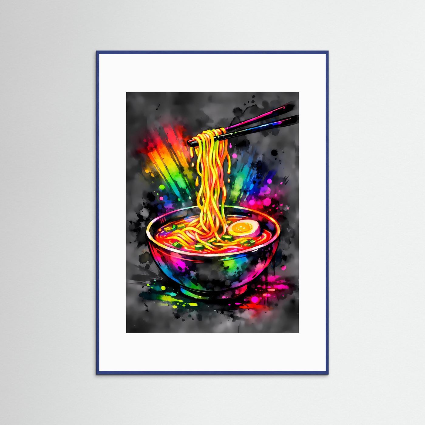 Die Kunst des Genusses | Neon Ramen Poster in Regenbogenfarben & Schwarz | Abstraktes Pop-Art Kunstposter Hochformat