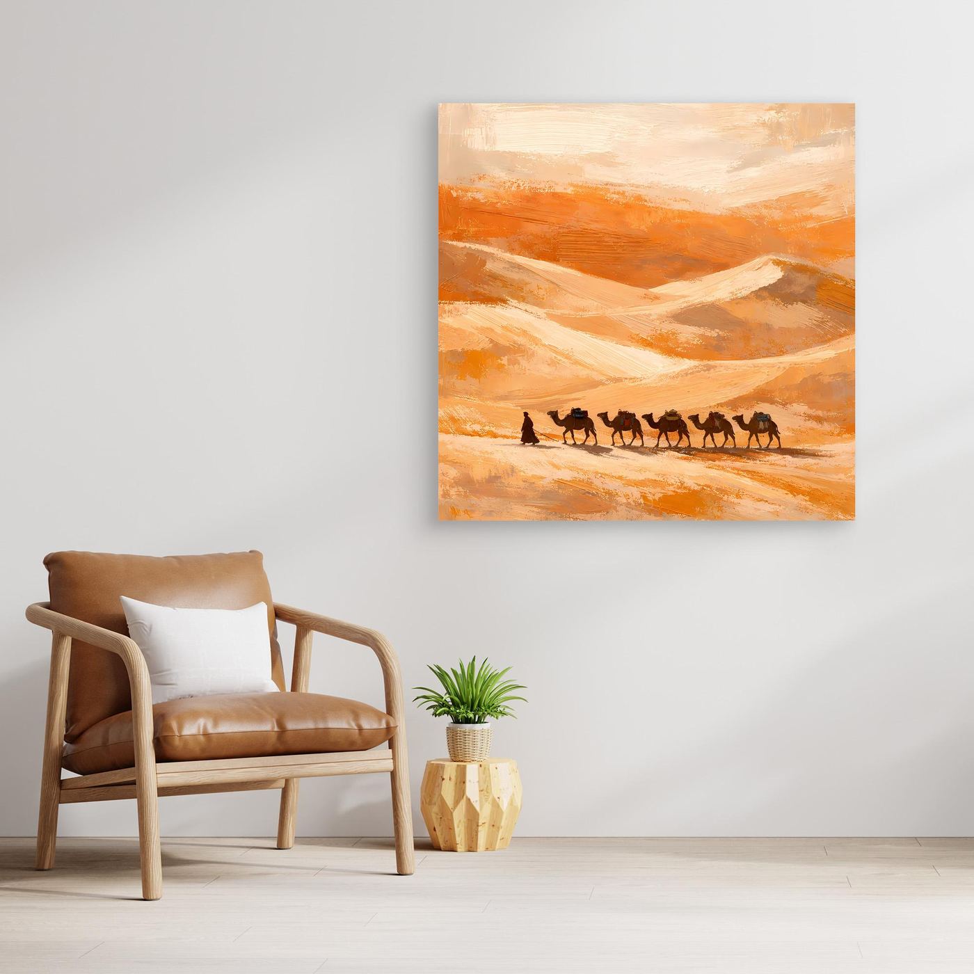 Leinwand Kamelkarawane in der Wüste | Abstraktes Orient Wandbild
